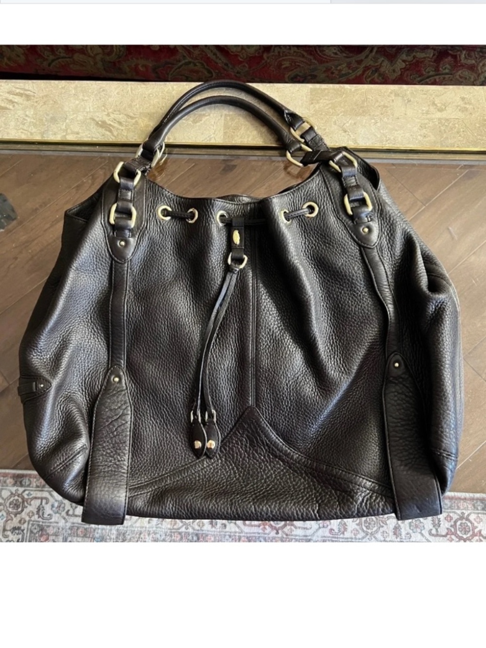 Cole Haan Dark Chocolate Brown Leather Top Handle Zip Closure